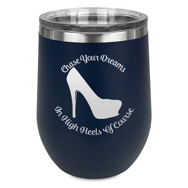 Custom High Heels Stemless Stainless Steel Wine Tumbler - Navy - Double Sided