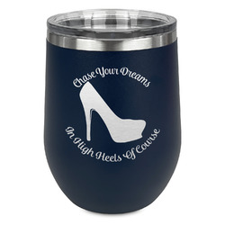High Heels Stemless Stainless Steel Wine Tumbler - Navy - Single Sided