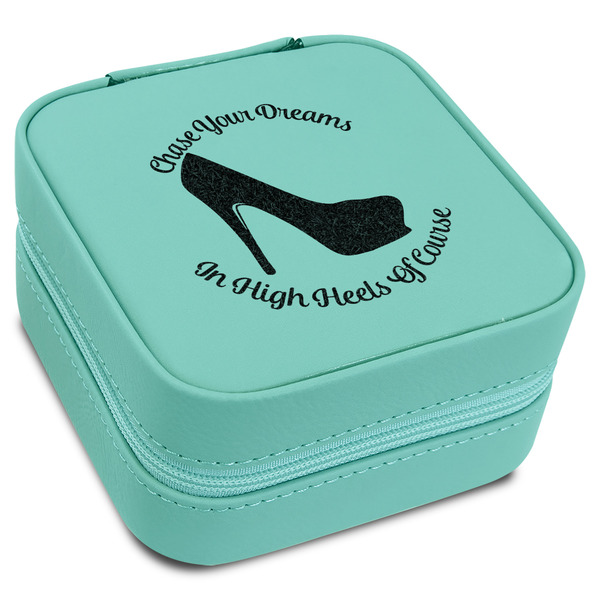 Custom High Heels Travel Jewelry Box - Teal Leather