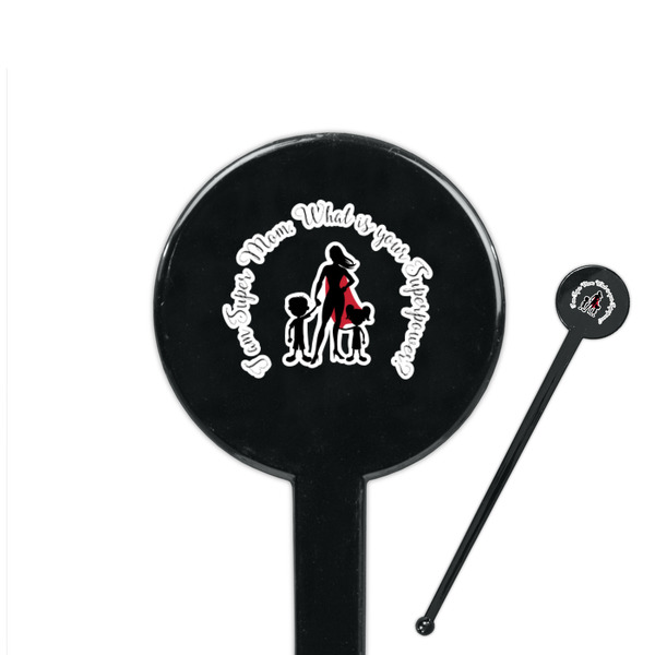 Custom Super Mom 7" Round Plastic Stir Sticks - Black - Double Sided