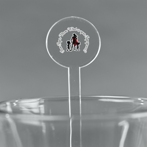 Custom Super Mom 7" Round Plastic Stir Sticks - Clear