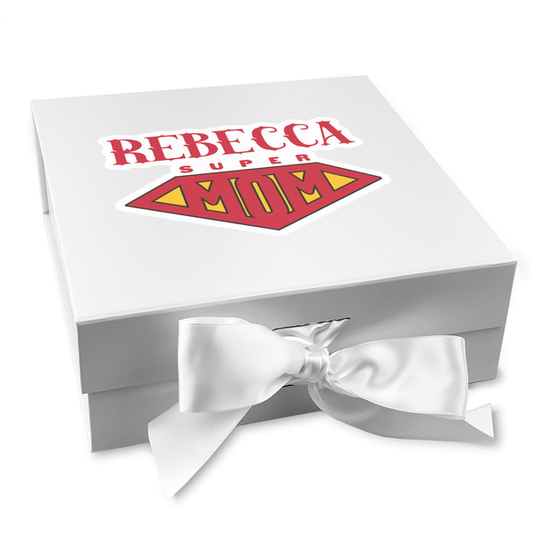 Custom Super Mom Gift Box with Magnetic Lid - White