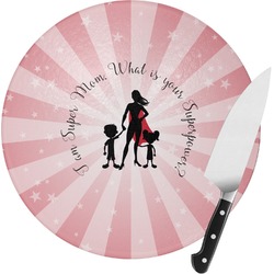 Super Mom Round Glass Cutting Board