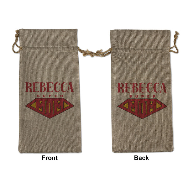 Custom Super Mom Large Burlap Gift Bag - Front & Back