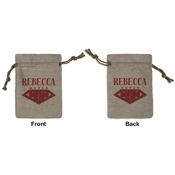 Custom Super Mom Small Burlap Gift Bag - Front & Back