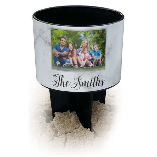 Custom Family Photo and Name Black Beach Spiker Drink Holder