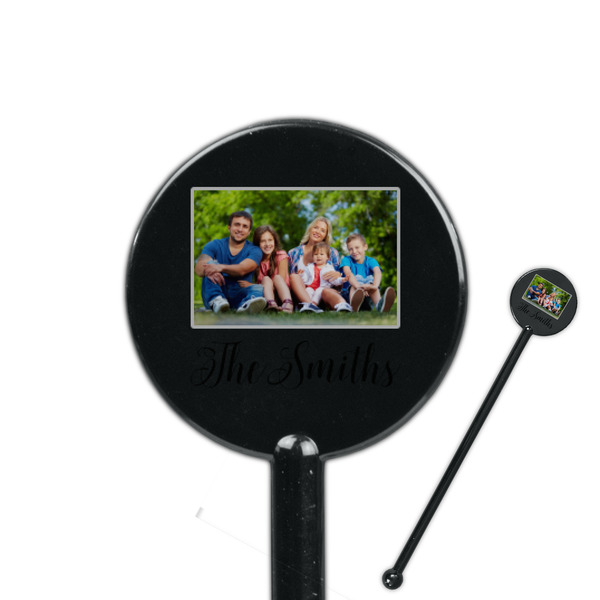 Custom Family Photo and Name 5.5" Round Plastic Stir Sticks - Black - Single-Sided