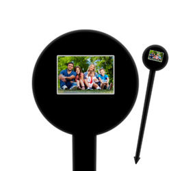 Family Photo and Name 6" Round Plastic Food Picks - Black - Double-Sided