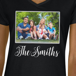 Family Photo and Name Women's V-Neck T-Shirt - Black