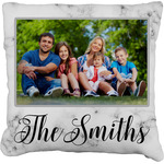 Family Photo and Name Faux-Linen Throw Pillow 16"