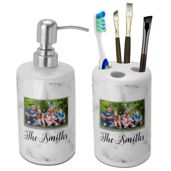 Custom Family Photo and Name Ceramic Bathroom Accessories Set