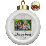 Family Photo and Name Ceramic Ball Ornaments - Poinsettia Garland