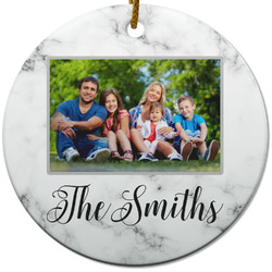 Family Photo and Name Round Ceramic Ornament