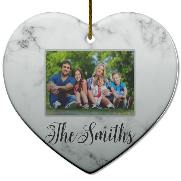 Custom Family Photo and Name Heart Ceramic Ornament