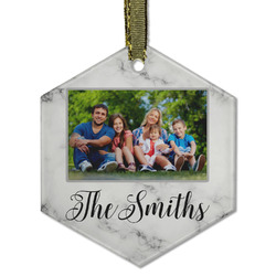 Family Photo and Name Flat Glass Ornament - Hexagon