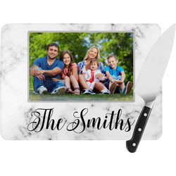 Family Photo and Name Rectangular Glass Cutting Board - Medium - 11" x 8"