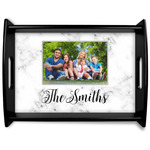 Family Photo and Name Black Wooden Tray - Large