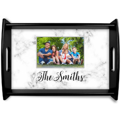 Family Photo and Name Black Wooden Tray - Small