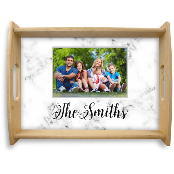 Custom Family Photo and Name Natural Wooden Tray - Large