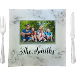 Family Photo and Name Glass Square Lunch / Dinner Plate 9.5" - Single