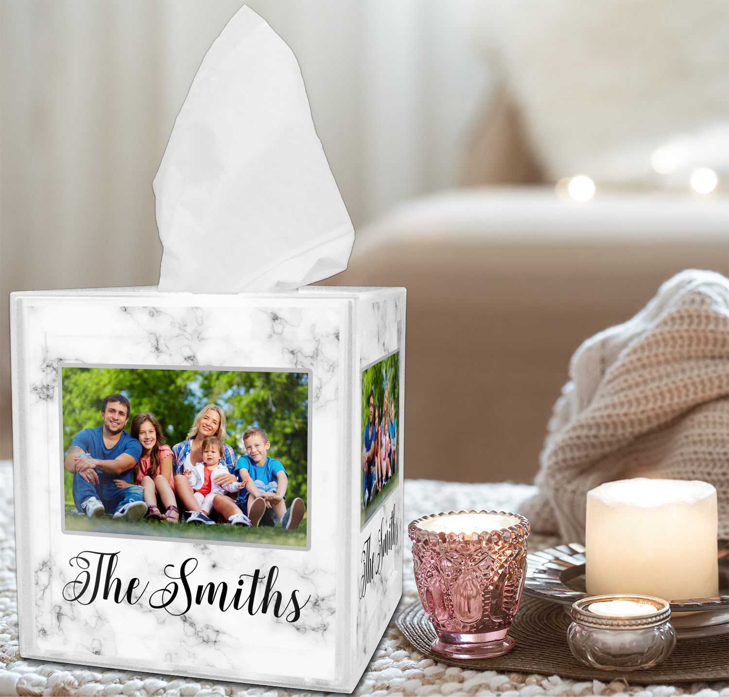 Custom Family Photo and Name Tissue Box Cover YouCustomizeIt