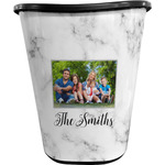 Family Photo and Name Waste Basket - Single-Sided - Black