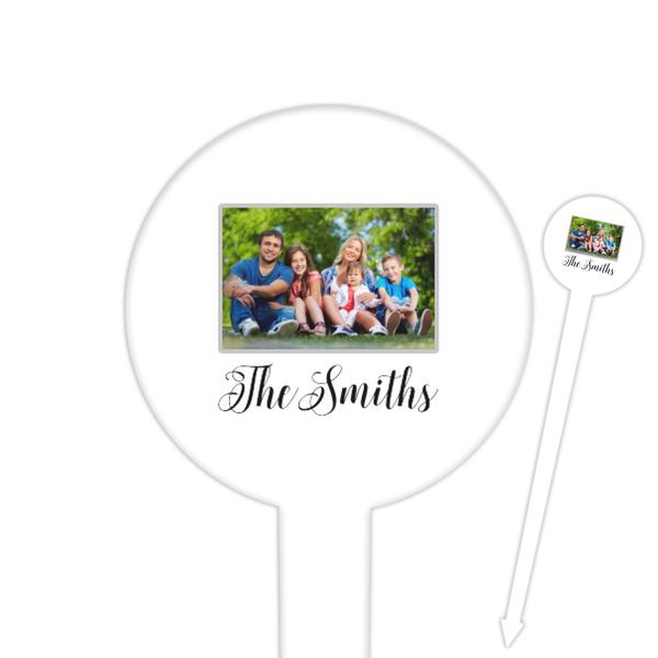 Custom Family Photo and Name 6" Round Plastic Food Picks - White - Double-Sided