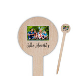 Family Photo and Name 6" Round Wooden Food Picks - Single-Sided