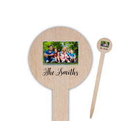 Family Photo and Name 6" Round Wooden Food Picks - Double-Sided