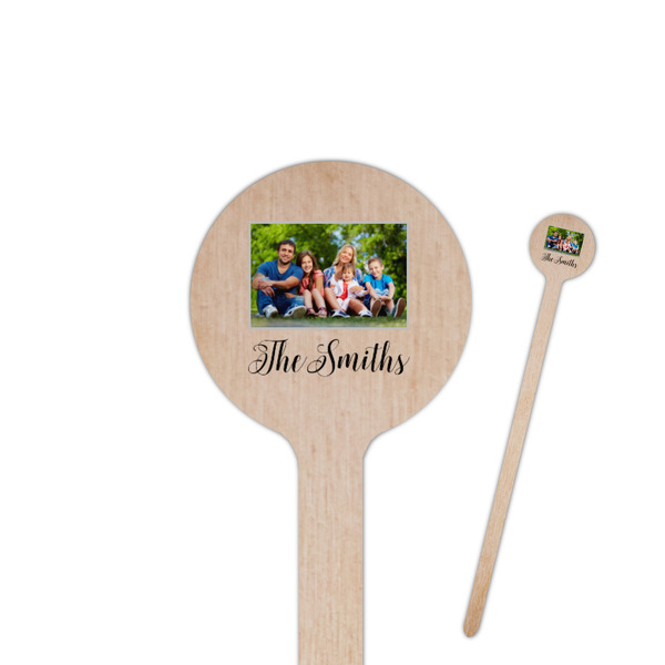 Custom Family Photo and Name 7.5" Round Wooden Stir Sticks - Double-Sided