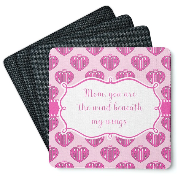 Custom Love You Mom Square Rubber Backed Coasters - Set of 4