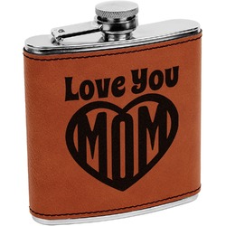 Love You Mom Leatherette Wrapped Stainless Steel Flask