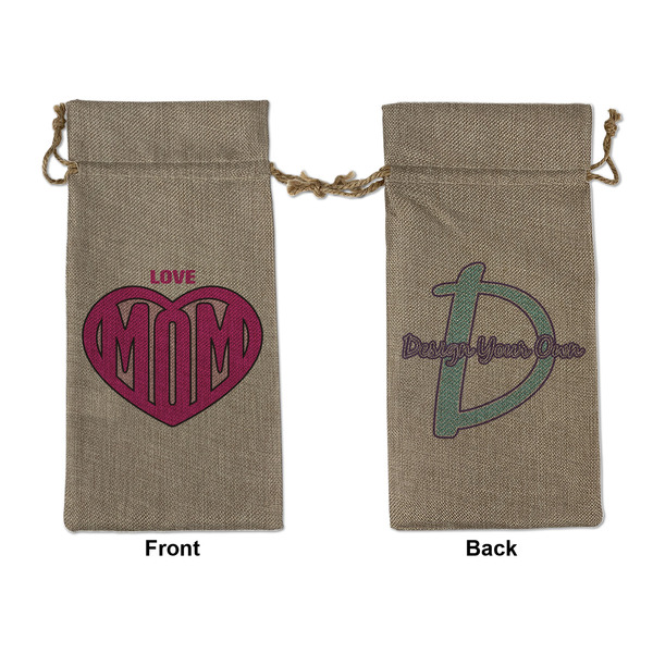 Custom Love You Mom Large Burlap Gift Bag - Front & Back