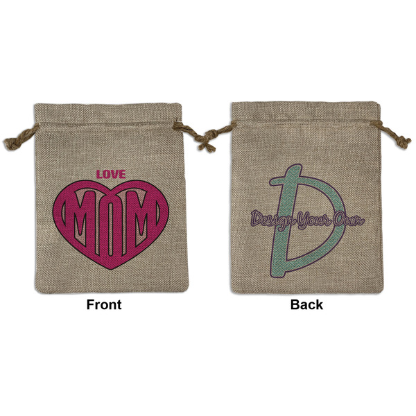 Custom Love You Mom Medium Burlap Gift Bag - Front & Back