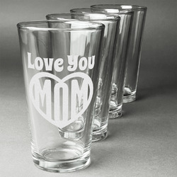 Love You Mom Pint Glasses - Engraved (Set of 4)