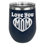 Love You Mom Stemless Stainless Steel Wine Tumbler - Navy - Double Sided