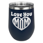 Love You Mom Stemless Stainless Steel Wine Tumbler - Navy - Single Sided