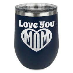 Love You Mom Stemless Stainless Steel Wine Tumbler - Navy - Single Sided