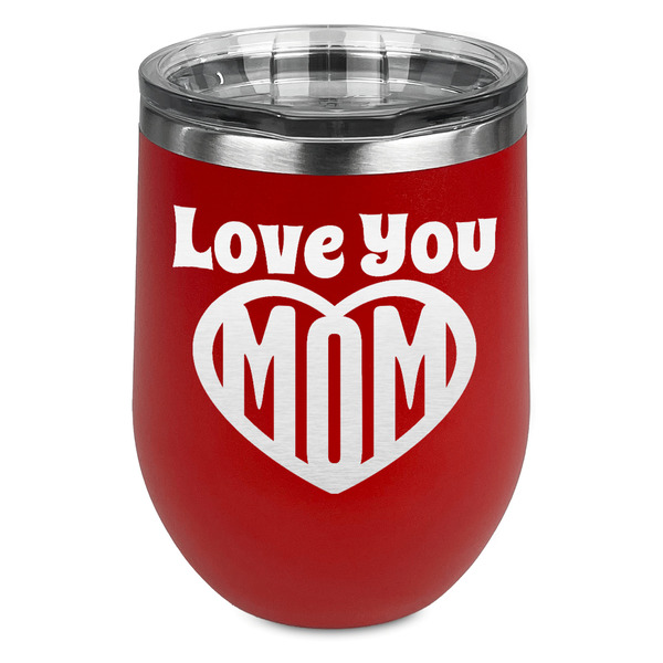 Custom Love You Mom Stemless Stainless Steel Wine Tumbler - Red - Double Sided