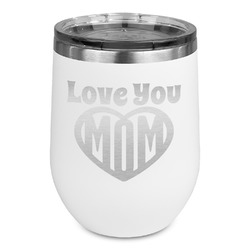 Love You Mom Stemless Stainless Steel Wine Tumbler - White - Double Sided