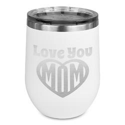 Love You Mom Stemless Stainless Steel Wine Tumbler - White - Single Sided