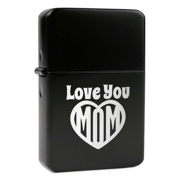 Custom Love You Mom Windproof Lighter - Black - Single Sided & Lid Engraved