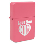 Love You Mom Windproof Lighter - Pink - Double Sided & Lid Engraved