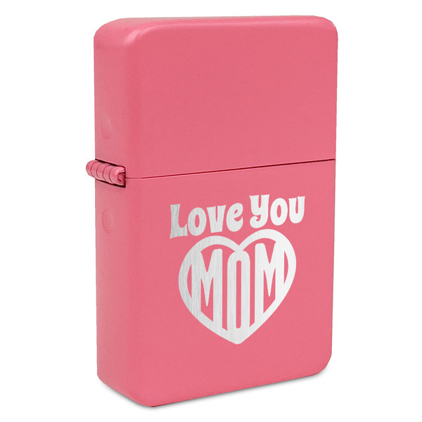 Custom Love You Mom Windproof Lighter - Pink - Single Sided