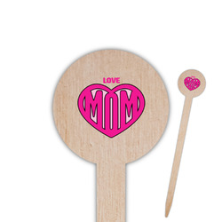 Love You Mom 6" Round Wooden Food Picks - Single Sided