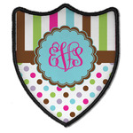 Stripes & Dots Iron On Shield Patch B w/ Monogram