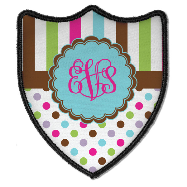 Custom Stripes & Dots Iron On Shield Patch B w/ Monogram