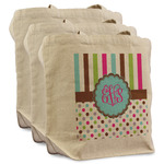 Stripes & Dots Reusable Cotton Grocery Bags - Set of 3 (Personalized)