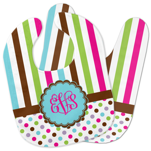 Custom Stripes & Dots Baby Bib w/ Monogram