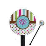 Stripes & Dots 5.5" Round Plastic Stir Sticks - Black - Double Sided (Personalized)